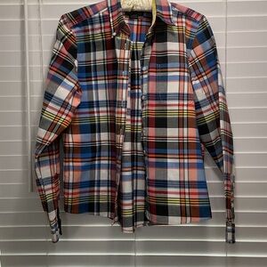 Rockies women’s Plaid Button-Up Shirt in Blue, Orange, Yellow; Size M